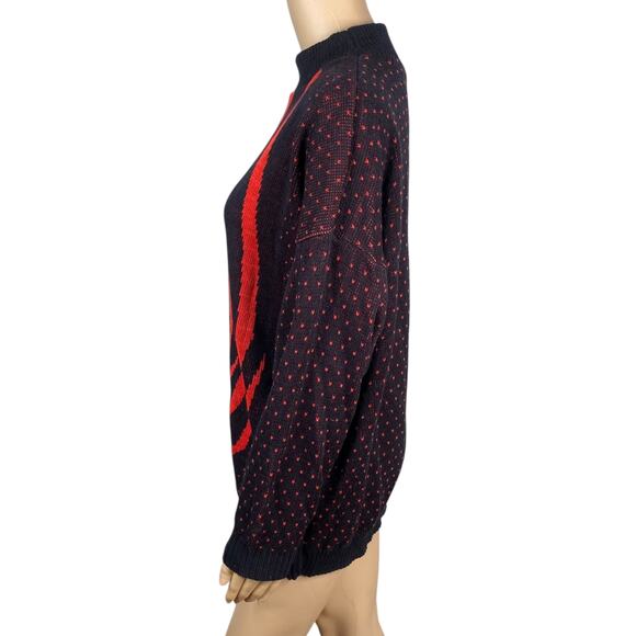 NWT Vtg 80s Custom Design Black Red Abstract Mock Neck Pullover Sweater L - Picture 5 of 7